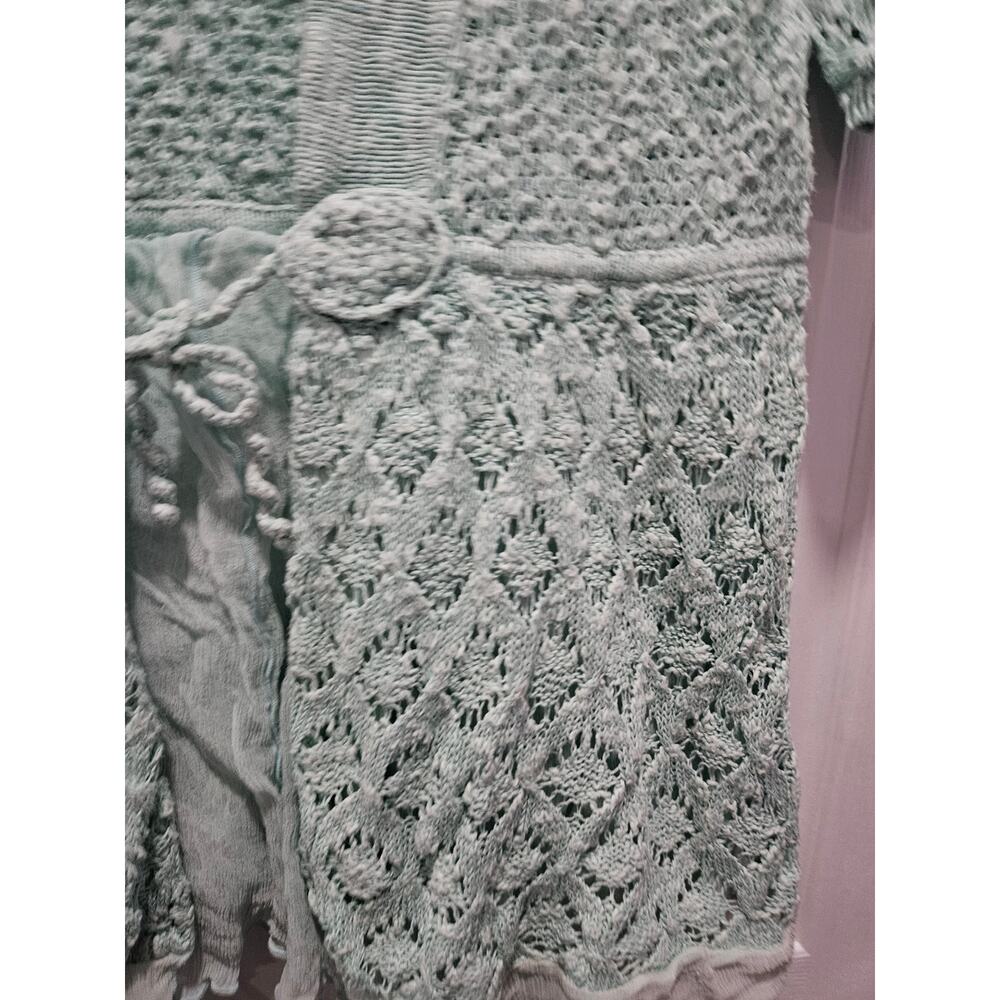 Soft Surroundings Pastel Green Teal Short Sleeve Cardigan Sweater Size M Crochet - Picture 6 of 12